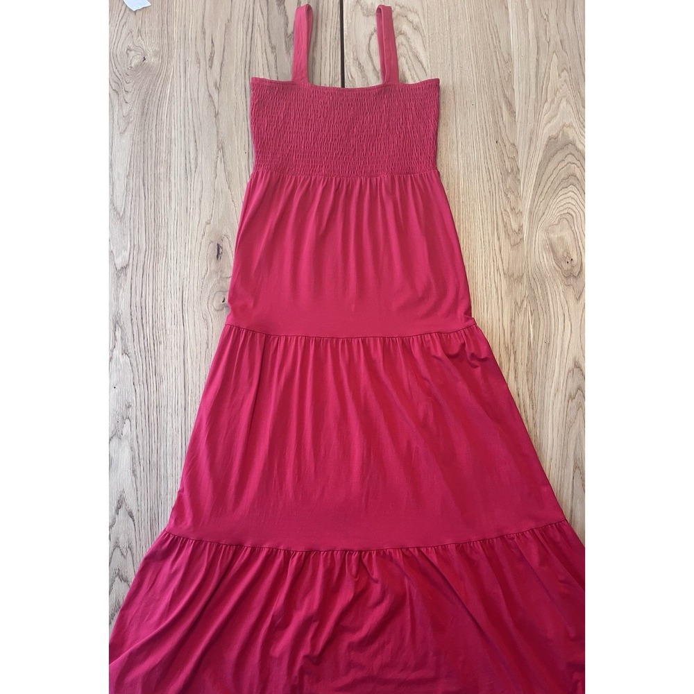 Ann Taylor Loft Red Smocked Tiered Layered Ruffle Maxi Dress Women M Petite - Picture 2 of 8